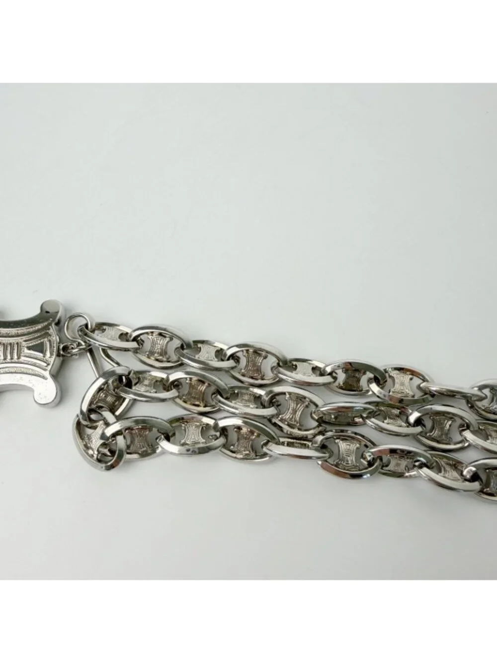 Celine Vintage Triomphe Chain Belt Plated Silver